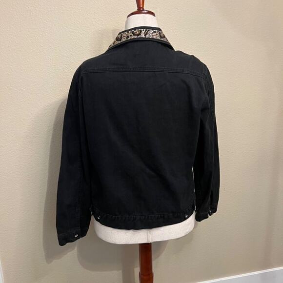 Christine Alexander jacket black denim gold & brown beading & crystals  Sz L - Picture 2 of 14